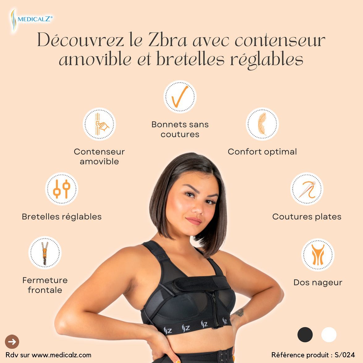 MEDICAL Z SOUTIEN-GORGE COMPRESSION BRETELLES REGLABLES CONTENSEUR INTÉGRÉ  ZBRA® (S/024) - Toulouse Santé